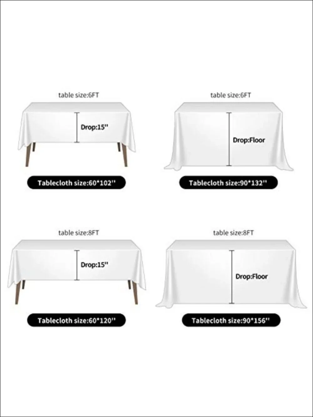 2 Pack 60x120 Inch Rectangular Polyester Tablecloth Set for Wedding Banquet